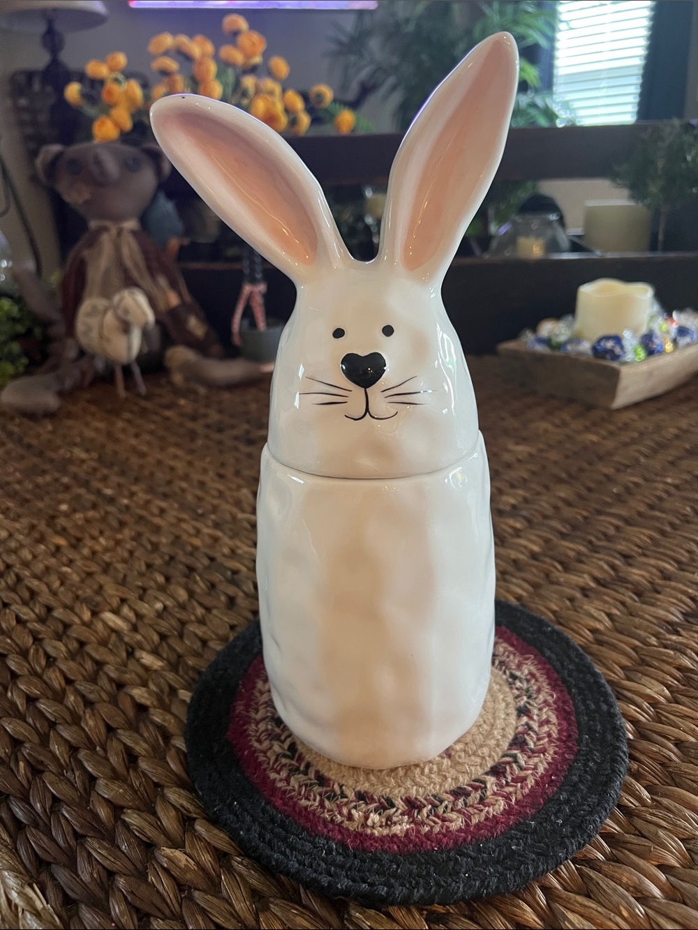White 10 Strawberry Street Ceramic Bunny Jar with Pink Ear Accents